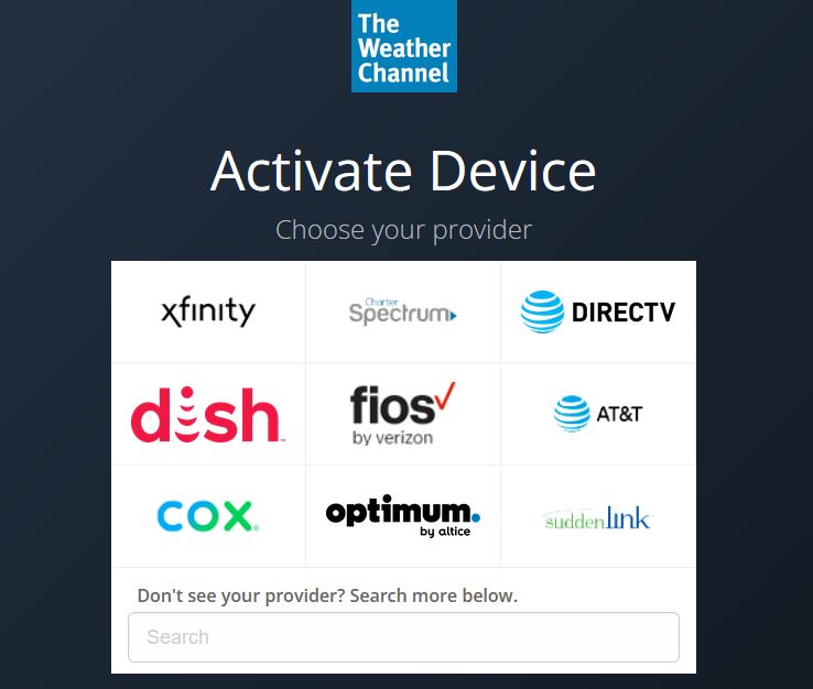 Activate Weather Channel at weather.com/activate